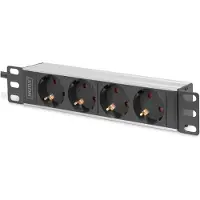 Digitus 10" Steckdosenleiste mit Aluminiumprofil, 4-fach Schutzkontaktsteckdose, Standard, 0U/1U, Aluminium, Kunststoff, Schwarz, 4 AC-Ausgänge, Typ F