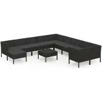 vidaXL 12-tlg. Garten-Lounge-Set mit Auflagen Poly Rattan Schwarz