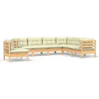 vidaXL 7-tlg. Garten-Lounge-Set mit Creme Kissen Massivholz Kiefer