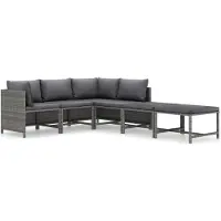 vidaXL 6-tlg. Garten-Lounge-Set mit Kissen Poly Rattan Grau