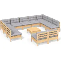 vidaXL 12-tlg. Garten-Lounge-Set mit Grauen Kissen Kiefer Massivholz