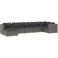 vidaXL 7-tlg. Garten-Lounge-Set mit Kissen Poly Rattan Grau