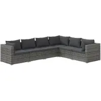 vidaXL 6-tlg. Garten-Lounge-Set mit Kissen Poly Rattan Grau