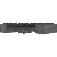 vidaXL 9-tlg. Garten-Lounge-Set mit Kissen Poly Rattan Grau