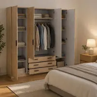 Dmora Großer Kleiderschrank Epipola, Schlafzimmermöbel, Schrank, Garderobe, 196x50 h200 cm, Eiche