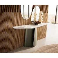 DELIFE Konsolentisch Edge Polygonal 140x50 cm Keramik Onyx Champagne Livos Metall Effektfinish Titan