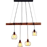 Näve Pendelleuchte - 4er Pendelleuchte "WOODLAND" L: 100cm, Hängelampe im Landhaus Stil, ausMetall und Naturmaterialien in schwarz, 150 cm hoch, Maße 100 x 13 cm, E27-Fassung