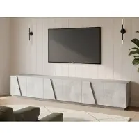 Dmora Fernsehschrank Dgil, Niedriges Sideboard für Wohnzimmer, Sockel für TV-Möbel, 100 % Italy, cm 244x44h46, dunkler Zement
