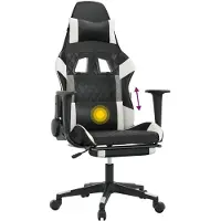 vidaXL Gaming-Stuhl mit Massage & Fußstütze Schwarz & Weiß Kunstleder