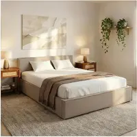 Idimex Polsterbett PESARO 160x200 cm, Greige– modernes Doppelbett mit Lattenrost, Stoffbezug aus 100% Polyester in Leinen Optik, mit Kopfteil für Schalfzimmer