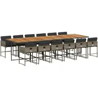 vidaXL 13-tlg. Garten-Essgruppe mit Kissen Grau Poly Rattan