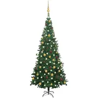 vidaXL Künstlicher Weihnachtsbaum mit Beleuchtung Kugeln L 240 cm Grün