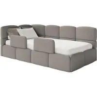 Selsey Cloudy – Jugendbett 90x200 cm, linksseitig, mit Bouclé-Bezug, Matratze und Rausfallschutz, Grau
