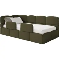 Selsey Cloudy – Jugendbett 90x200 cm, linksseitig, mit Bouclé-Bezug, Matratze und Rausfallschutz, Olivgrün