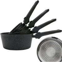 ROYAL SWISS 8-teiliges Stieltopf-Set mit abnehmbarem Griff – Induktionsgeeignet – Antihaftbeschichtung – Kasserollen-Set 14, 16, 18 und 20 cm –