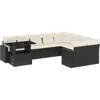 vidaXL 10-tlg. Garten-Sofagarnitur mit Kissen Schwarz Poly Rattan