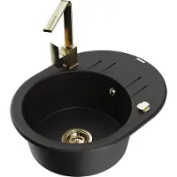 Mexen Kevin 1 Becken-Granitspüle mit Abtropffläche und Mischbatterie Rita, Schwarz - 6517-77-670300-50