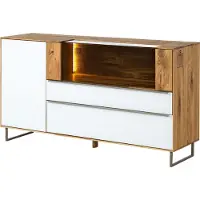 MASSIVMOEBEL24.DE MASSIVMOEBEL24 Sideboard Wildeiche 160x43x87 natur geölt / Glas weiß WIEN #120