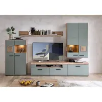 Freiraum Wohnwand >Kathlin< (5-teilig) schilfgrün / Eiche Nachbildung - ca. 320x205x47cm (BxHxT)