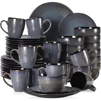 Happyment Sublimo Vittoria Serviesset – 48-teilig – 12 Personen – Dunkelgrau – Tafelservices – Essteller – Tiefe Teller – Frühstücksteller – Servies – Küchenservies