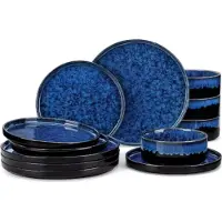 Happyment Grandioso Montario Serviesset – 36-teilig – 12 Personen – Marineblau – Tafelservices – Essteller – Tiefe Teller – Frühstücksteller – Servies – Küchenservies – Luxusdesign – Tafelstil