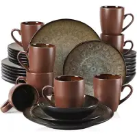 Happyment Regalia Serviesset – 32-teilig – 8 Personen – Braun – Tafelservices – Essteller – Tiefe Teller – Frühstücksteller – Servies – Küchenservies