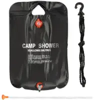 Relaxdays Campingdusche 20 l, Solardusche Camping, zum Aufhängen, faltbar, mit Handbrause, mobile Außendusche, schwarz