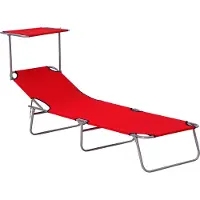 BundiGlassware Sonnenliege klappbar Gartenliege mit Dach, Liegestuhl mit 4-Fach verstellbare Rückenlehne, wetterfeste Campingliege bis 120 kg belastbar, für Garten Strand Pool, Rot