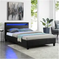 CARO-Möbel Polsterbett MIRASOL 120x200 cm, Schwarz - Einzelbett mit LED Beleuchtung im Kopfteil, inkl. Fernbedienung, Jugendbett aus Kunstleder mit Lattenrost