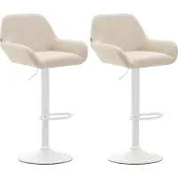 CLP 2er Set Barhocker Braga Kunstleder drehbar und höhenverstellbar | Farbe creme Gestell Farbe weiß