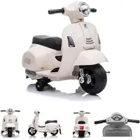 Moni Kinder Elektromotorrad Vespa GTS Super Sport, Roller, Frontleuchten, Hupe weiß