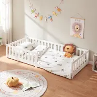 En.casa Kinderbett ’Tanna‘ Bodenbett 90 x 200 cm Montessori Bett mit Rausfallschutz Kiefernholz Weiß