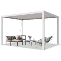 TOOLPORT PRIMEYARD Pergola 3x4 m Aluminium-Pfosten mit Lamellendach aus Stahl weiße Terrassenüberdachung