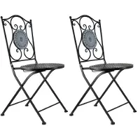 HTI Gartenstuhl 2er-Set Metall Schwarz Schieferoptik