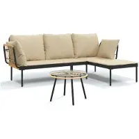 vidaXL 3-tlg. Garten-Lounge-Set mit Kissen Beige Poly Rattan