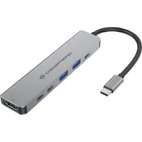 Conceptronic DONN33G 6-in-1 USB 3.2 Gen 1 Dockingstation, HDMI, USB-A 5Gbps x 2, USB-C 5Gbps x 2, 100W USB PD, Kabelgebunden, USB 3.2 Gen 1 (3.1 Gen 1) Type-C, 100 W, Silber, 5 Gbit/s, 4K Ultra HD