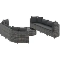vidaXL 9-tlg. Garten-Sofagarnitur mit Kissen Grau Poly Rattan