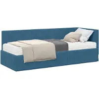 vidaXL Eckbettgestell mit Matratze mit Kopfteil 2 stk. Blau Samt