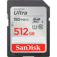 SanDisk Ultra, 512 GB, SDXC, Klasse 10, UHS-I, 150 MB/s, Class 1 (U1)