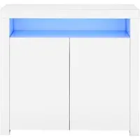 MODFU Sideboard aus MDF und Spanplatte Weiß 108x40x92 cm mit LED-Beleuchtung, 2 Türen und offenem Fach