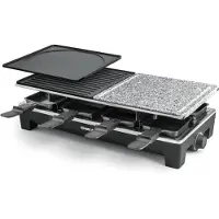Rommelsbacher Raclette Grill RCS 1350, 2 antihaftbeschichtete Wende-Grillplatten, 1 Naturstein-Grillplatte; 8 Pfännchen, stufenlose Temperaturregelung