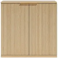 OKWISH Aufbewahrungsschrank aus MDF in Eiche, 80x40x80 cm, zweitürig, Faltenfront, mit geräuscharmen Metallscharnieren