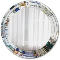 Tulup Modern Spiegel - Wandspiegel Design Wandmontage – Badspiegel mit Aufdruck - Rundspiegel - Abstrakt Gebeizt Glas - Rund: Ø60 cm