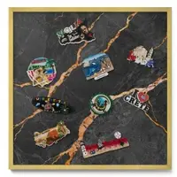 Tulup Magnettafel Magnettafel aus Metall für Souvenirs Dekorierter Dunkler Marmor 50x50 cm Gerahmte Magnettafel für Urlaubserinnerungen Goldrahmen
