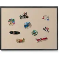 Tulup Magnettafel Magnetpinnwand Metall für Urlaubsmagnete Farbe Beige 80x60 cm Wanddekoration Magnettafel bedruckt Schwarzer Rahmen