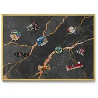 Tulup Magnettafel Blech Magnettafel für Sammlermagnete Dekorierter Dunkler Marmor 100x70 cm Magnettafel für die Wand Gerahmt Goldrahmen