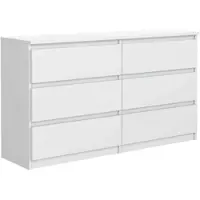 Masseno Kommode NUDO 100 cm Sideboard mit 6 Schubladen und Türen für Wohnzimmer Schlafzimmer Modern 100x39x78,5 cm Weiß / Weiß