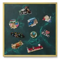 Tulup Magnettafel Bedruckte Magnettafel für die Wand Flaschengrüner Marmor 50x50 cm Magnettafel Metall mit Rahmen Goldrahmen
