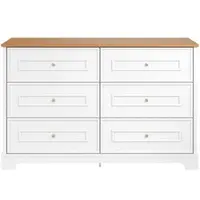 OKWISH Sideboard MDF und Holzwerkstoff Weiß/Natur 120x40x76 cm mit 6 Schubladen im Landhausstil