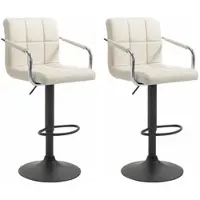 DELUKE 2er Set Barhocker MINOR - Kunstleder Creme 54x46x91 cm Schwarz | Barstuhl Höhenverstellbar Mit Lehne Drehbar Tresenhocker Tresenstuhl Kneipenhocker